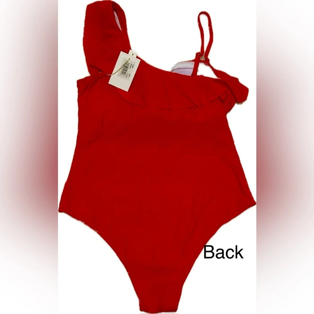 Grace + Emma Red One-Shoulder Ruffle Swim One Piece Brand New!